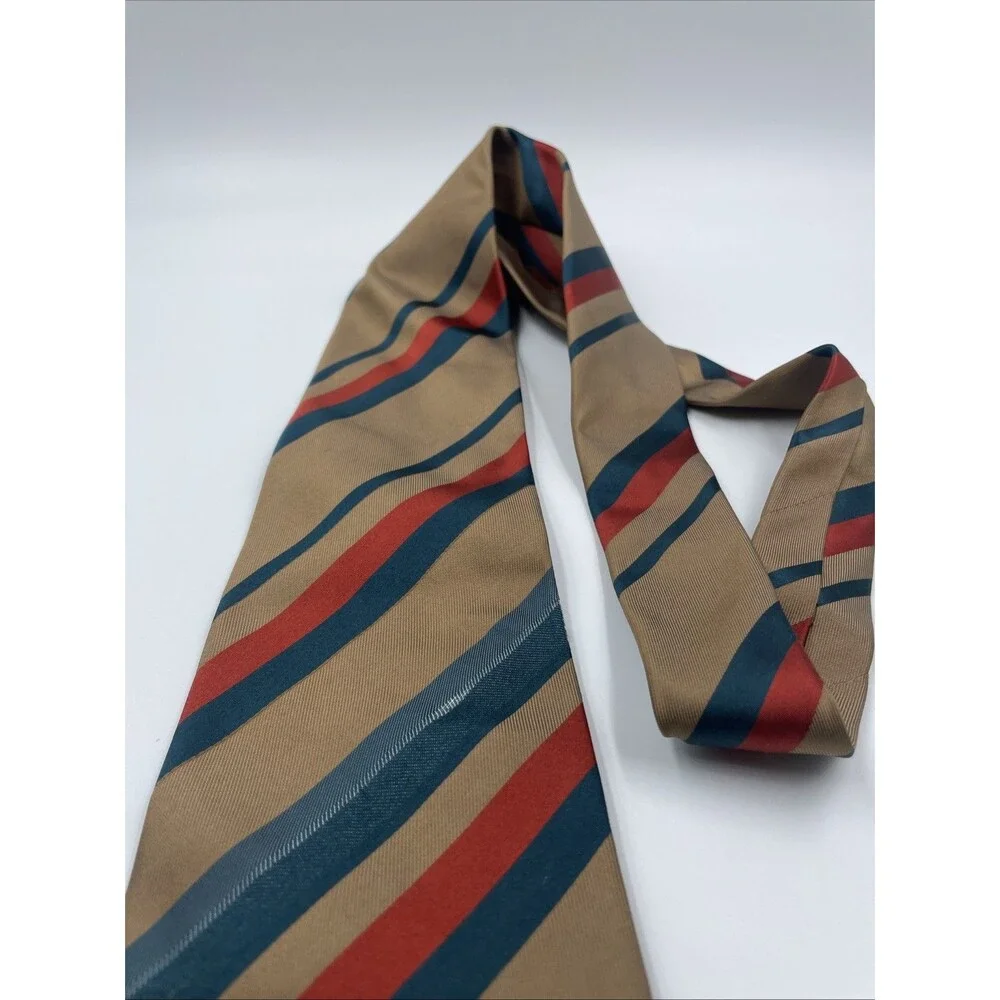 Gianni Versace Tie Men's 100% Silk Gold Brown W Red Blue Stripes Made in Italy